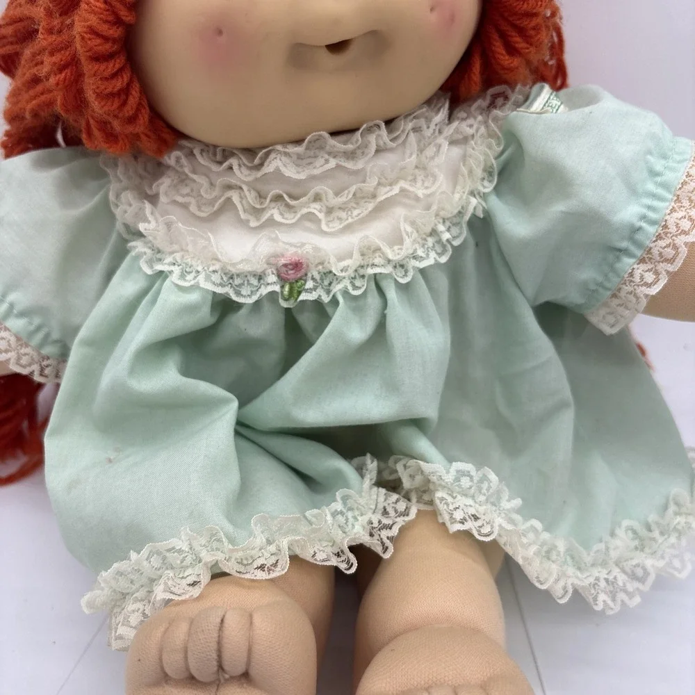 Vintage 1985 Cabbage Patch Style Red Hair Blue Eyes Green Dress Rare!